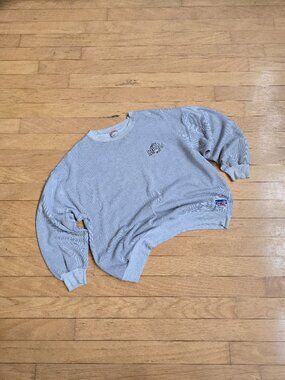 vintage 90s | Nutmeg Mills Raiders gray striped made in USA sweater | MENS XL